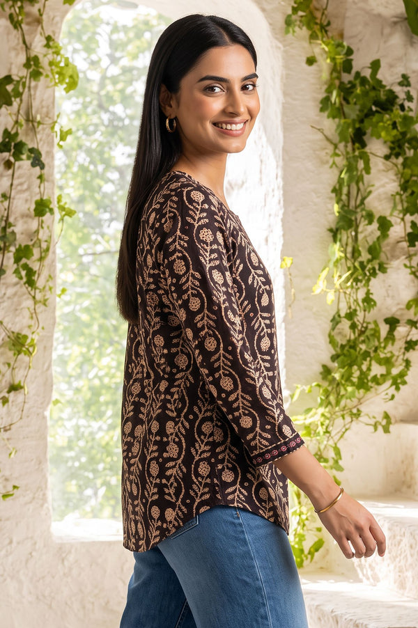 Black Block Printed Pure Cotton Top