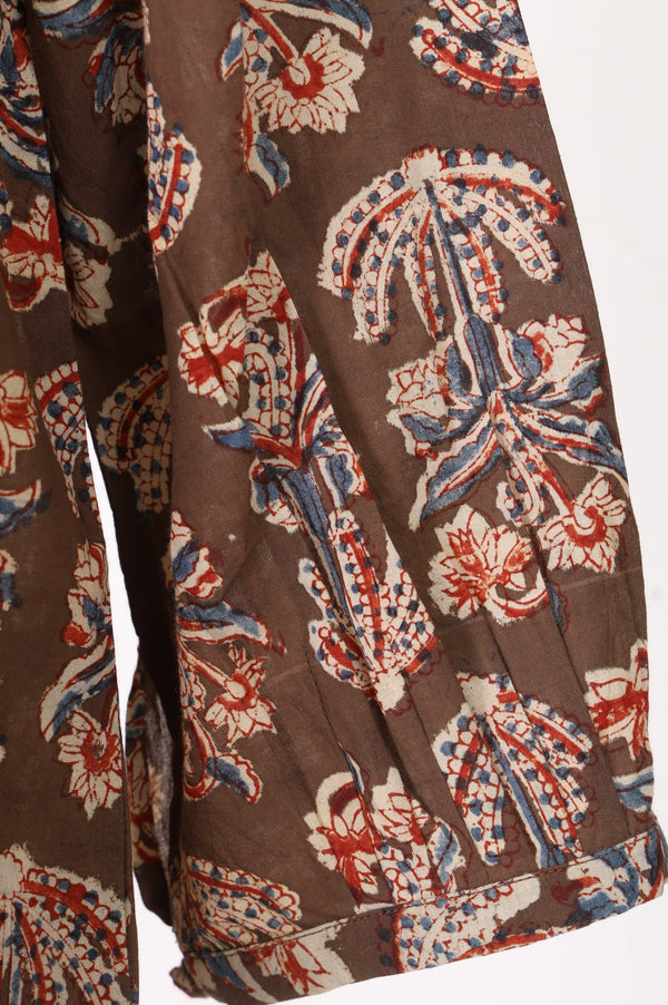 Folksong Women’s Brown Floral Printed Pure Cotton A-line Top