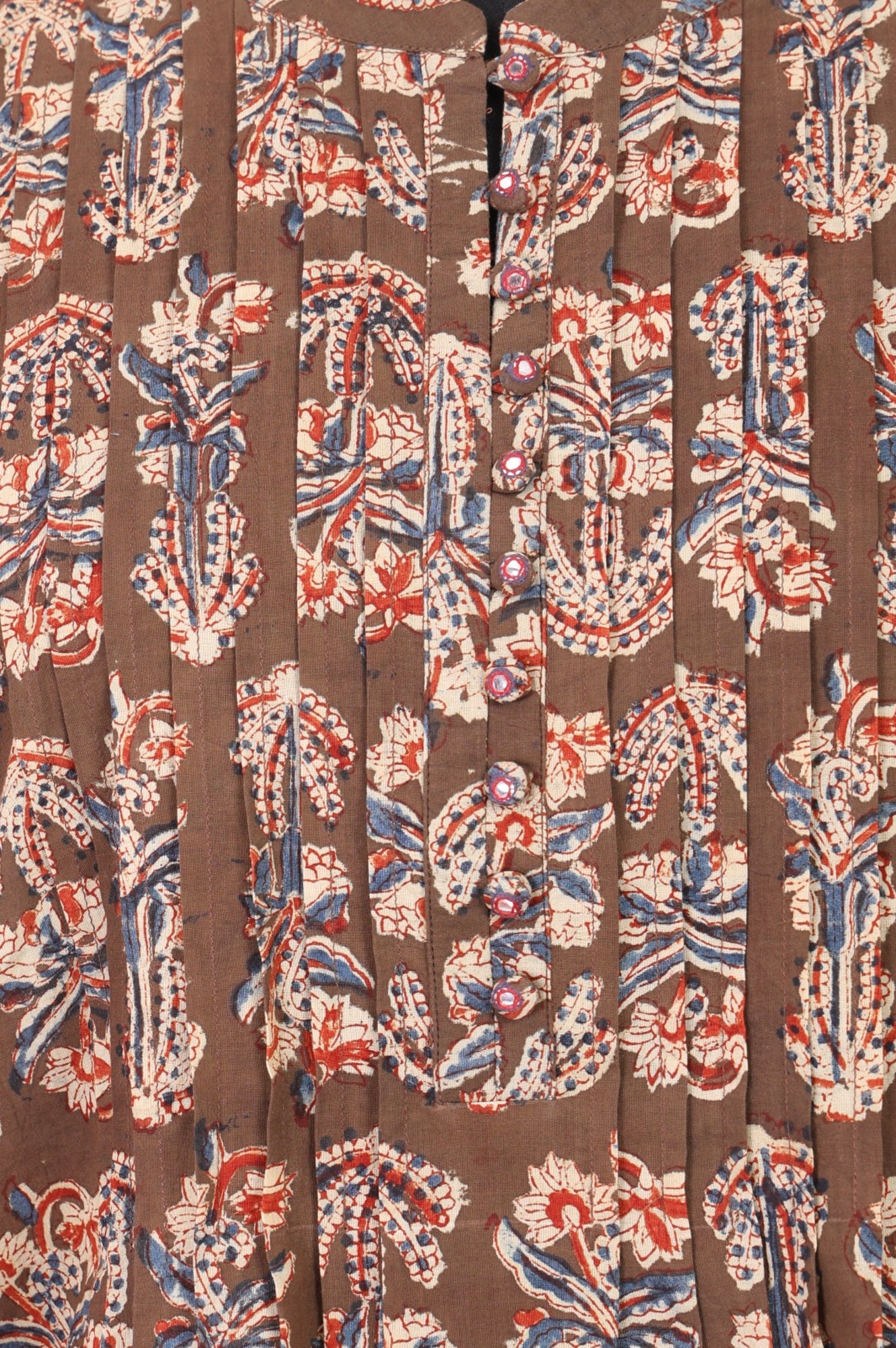 Folksong Women’s Brown Floral Printed Pure Cotton A-line Top