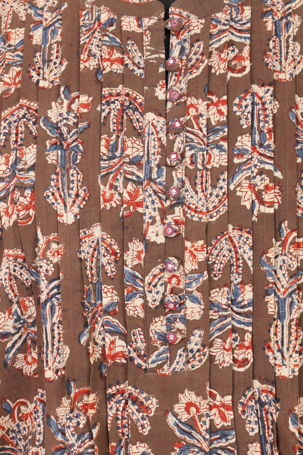 Folksong Women’s Brown Floral Printed Pure Cotton A-line Top