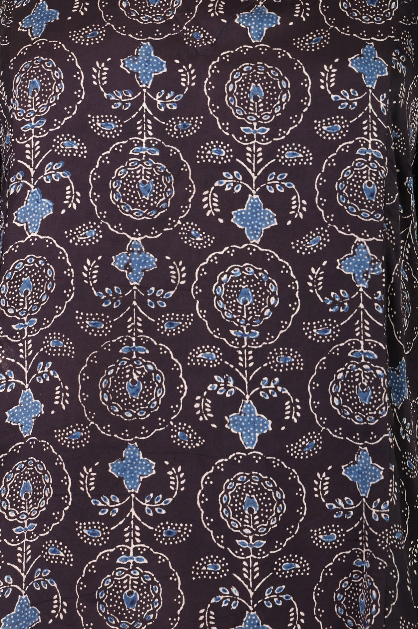 Black Ajrak Printed Modal Satin Straight Top