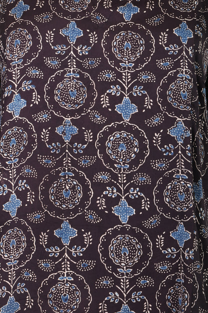 Black Ajrak Printed Modal Satin Straight Top