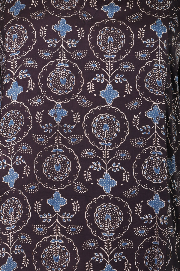 Black Ajrak Printed Modal Satin Straight Top