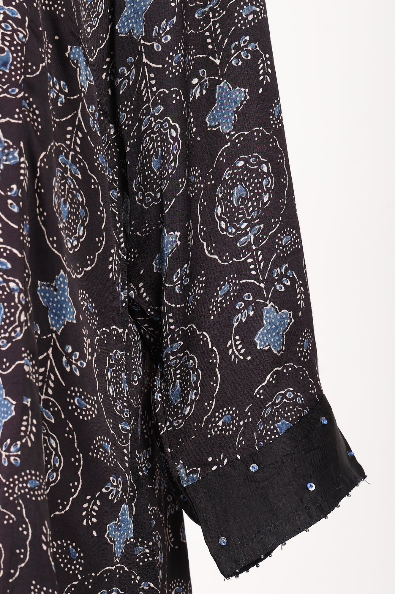 Black Ajrak Printed Modal Satin Straight Top