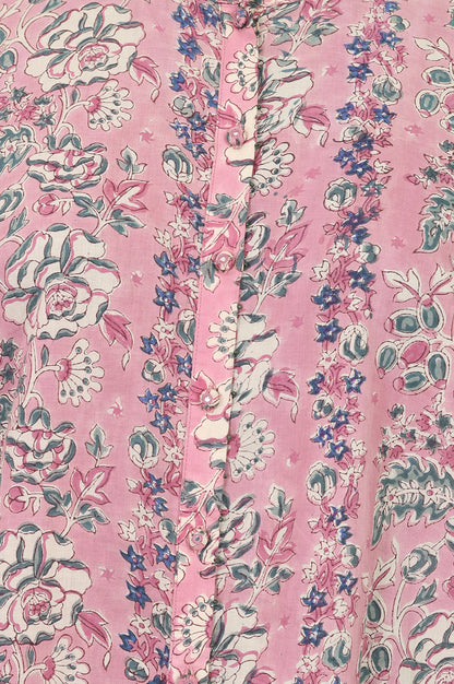 Light Pink Block Printed Pure Cotton A-line Top