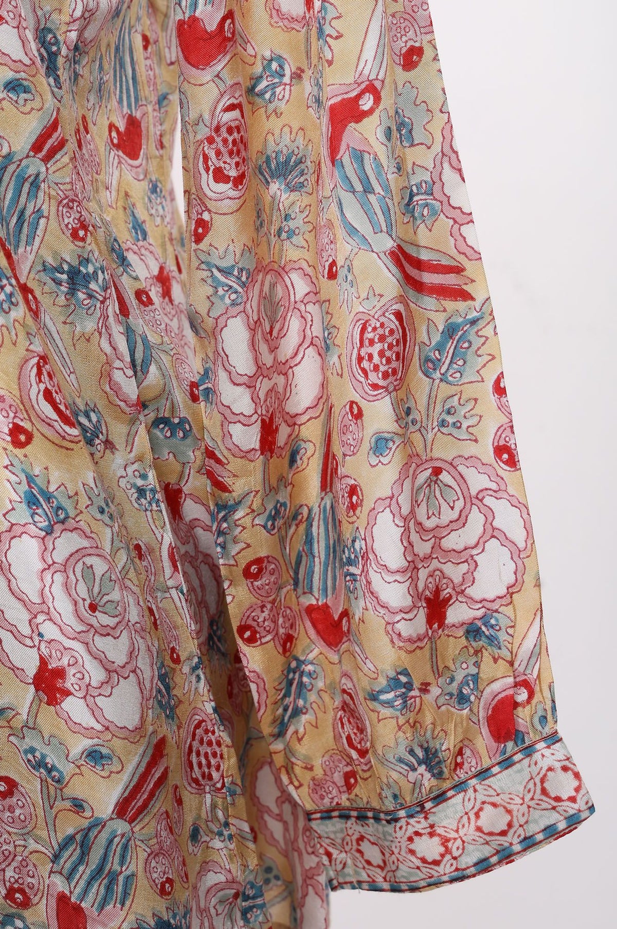 Beige Block Printed Shantung A-line Top