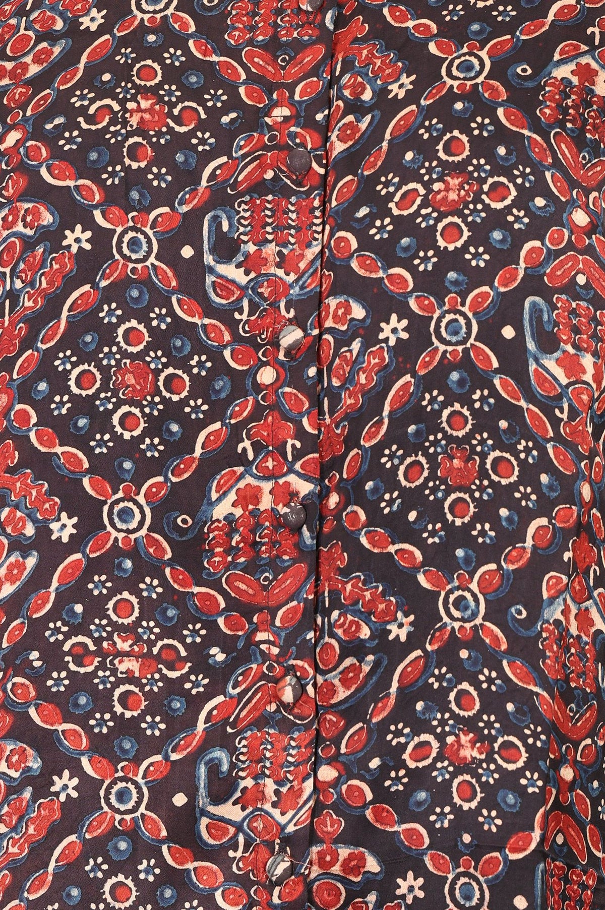 Brown Ajrak Printed Embroidered Satin Straight Top