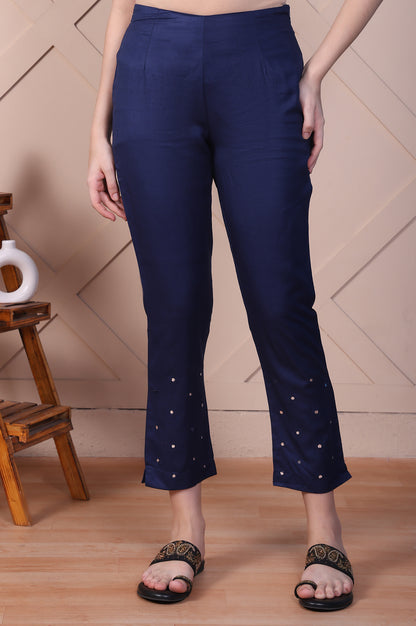 Indigo Blue Mirror Work Tussar Silk Slim Pants