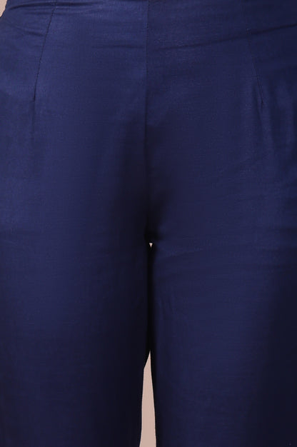 Indigo Blue Mirror Work Tussar Silk Slim Pants