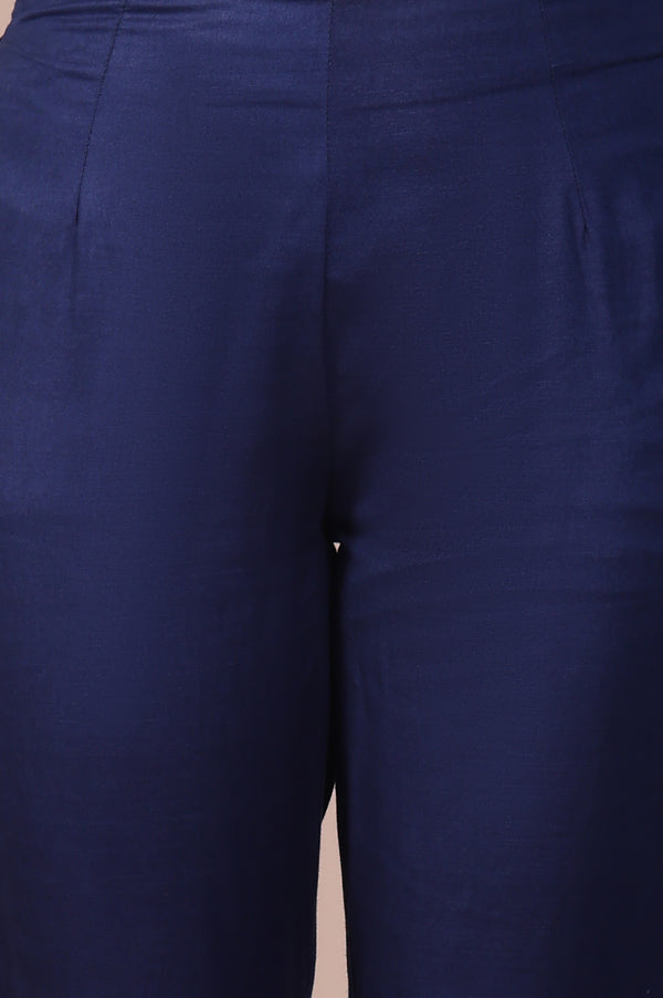 Indigo Blue Mirror Work Tussar Silk Slim Pants
