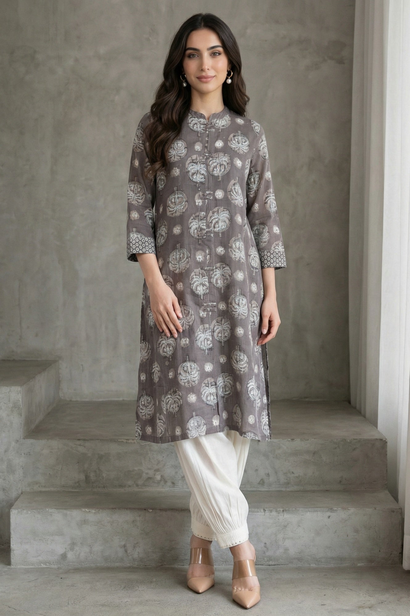 White Solid Beadwork Pure Cotton Ankle Length Gathered Salwar
