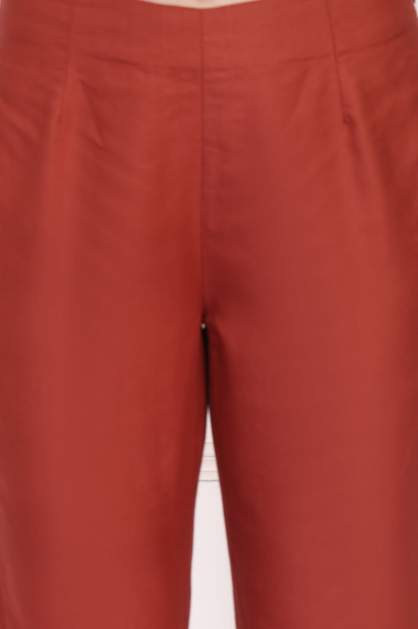 Rust Embroidered Silk Slim Pant