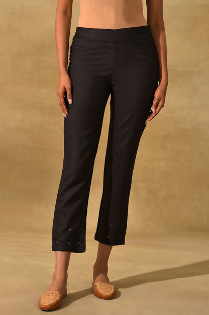 Black Embellished Silk Slim Pant