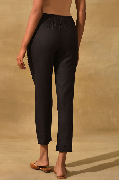 Black Embellished Silk Slim Pant