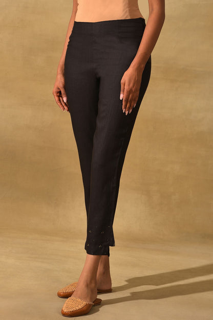 Black Embellished Silk Slim Pant