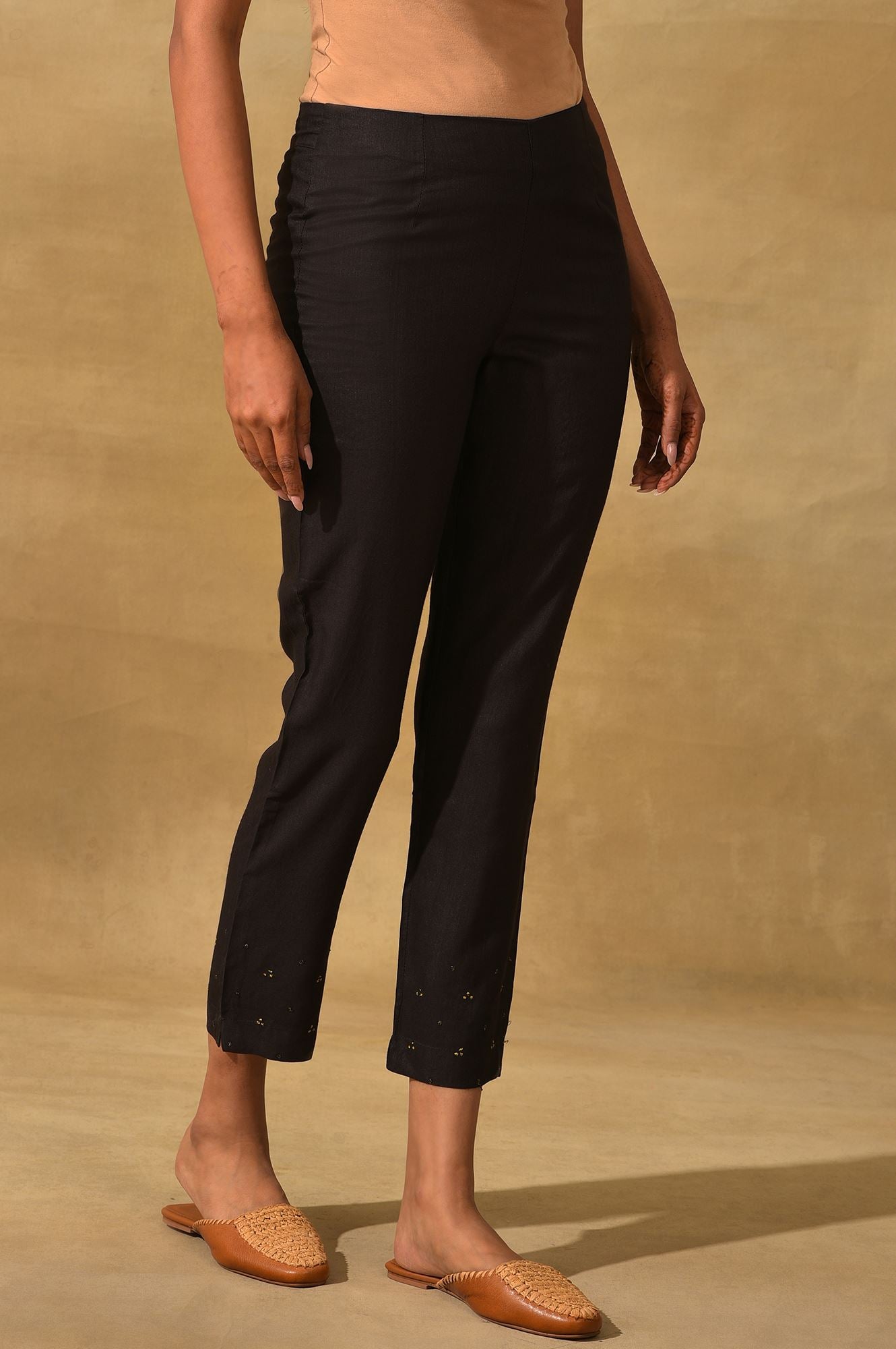 Black Embellished Silk Slim Pant