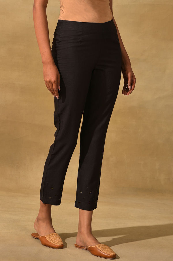 Black Embellished Silk Slim Pant