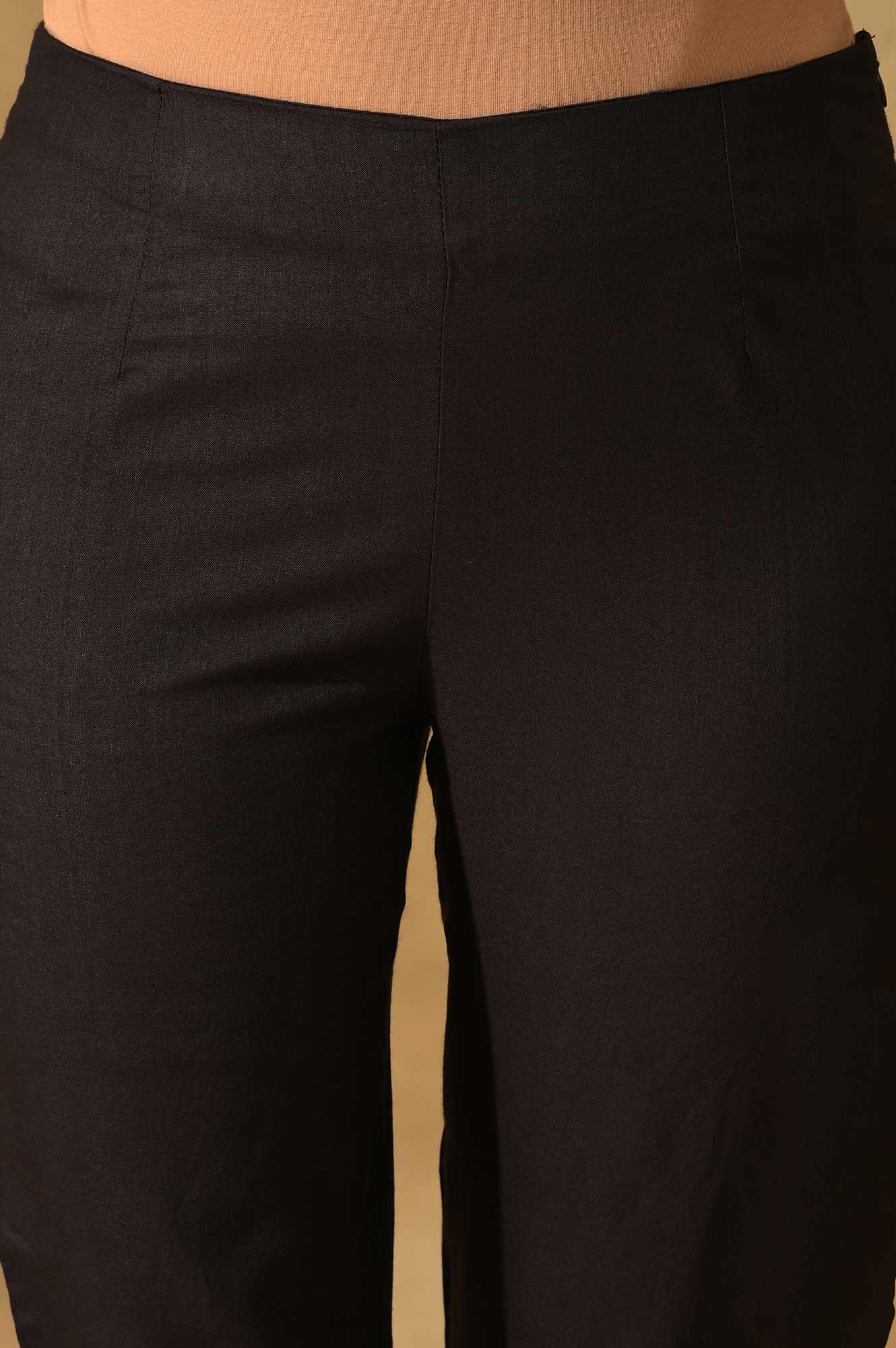 Black Embellished Silk Slim Pant