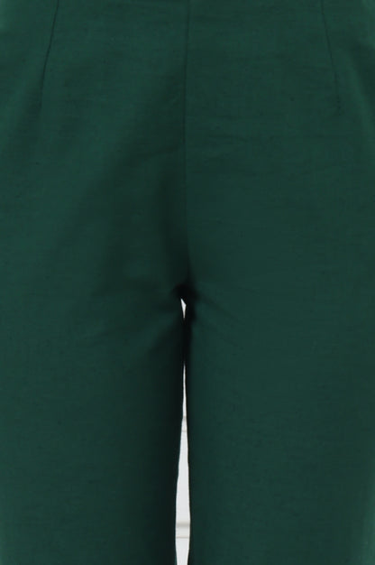 Green Embroidered Printed Mirror Work Cotton Blend Mid Rise Ankle Length Slim Pants