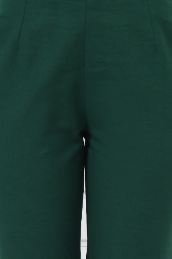 Green Embroidered Printed Mirror Work Cotton Blend Mid Rise Ankle Length Slim Pants