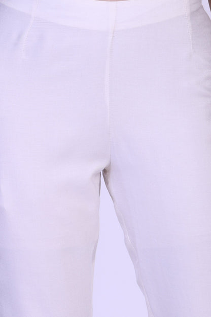 Ecru Embroidered Mirror Work Straight Tussar Silk Slim Pant