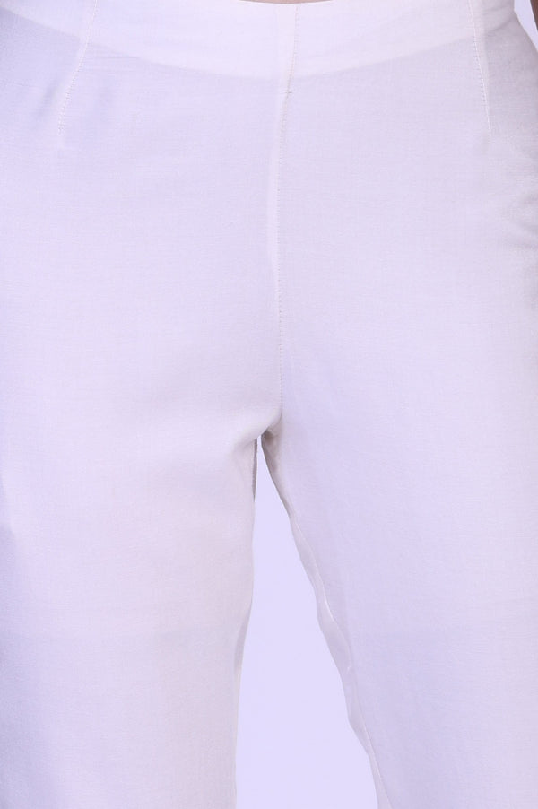 Ecru Embroidered Mirror Work Straight Tussar Silk Slim Pant