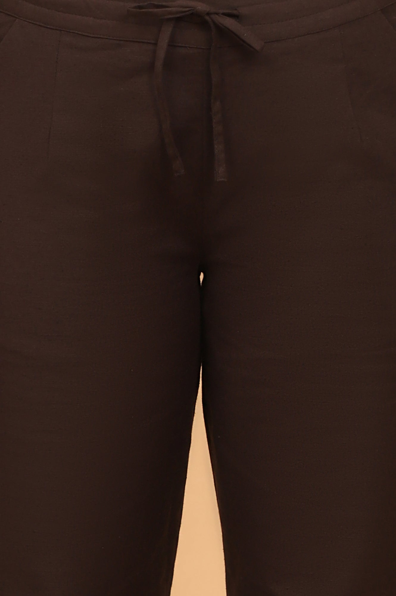 Dark Brown Embroidered Straight Pants with Scallops