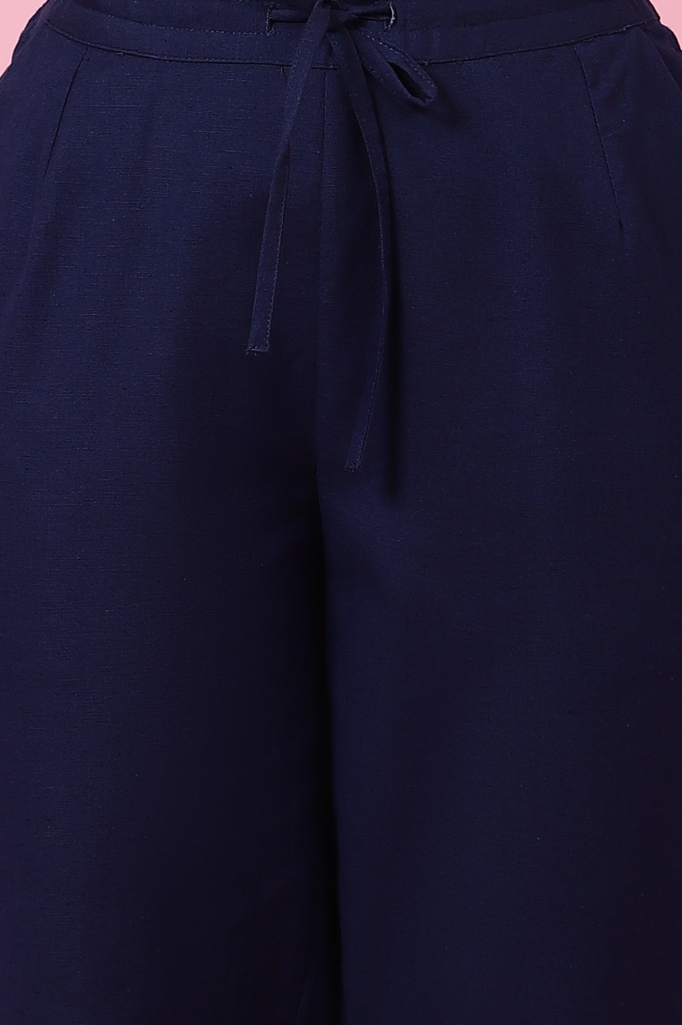 Indigo Solid Straight Pants in Cotton Flax