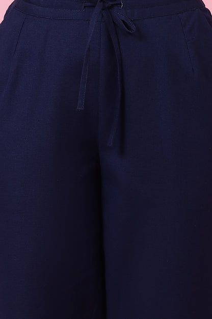 Indigo Solid Straight Pants in Cotton Flax