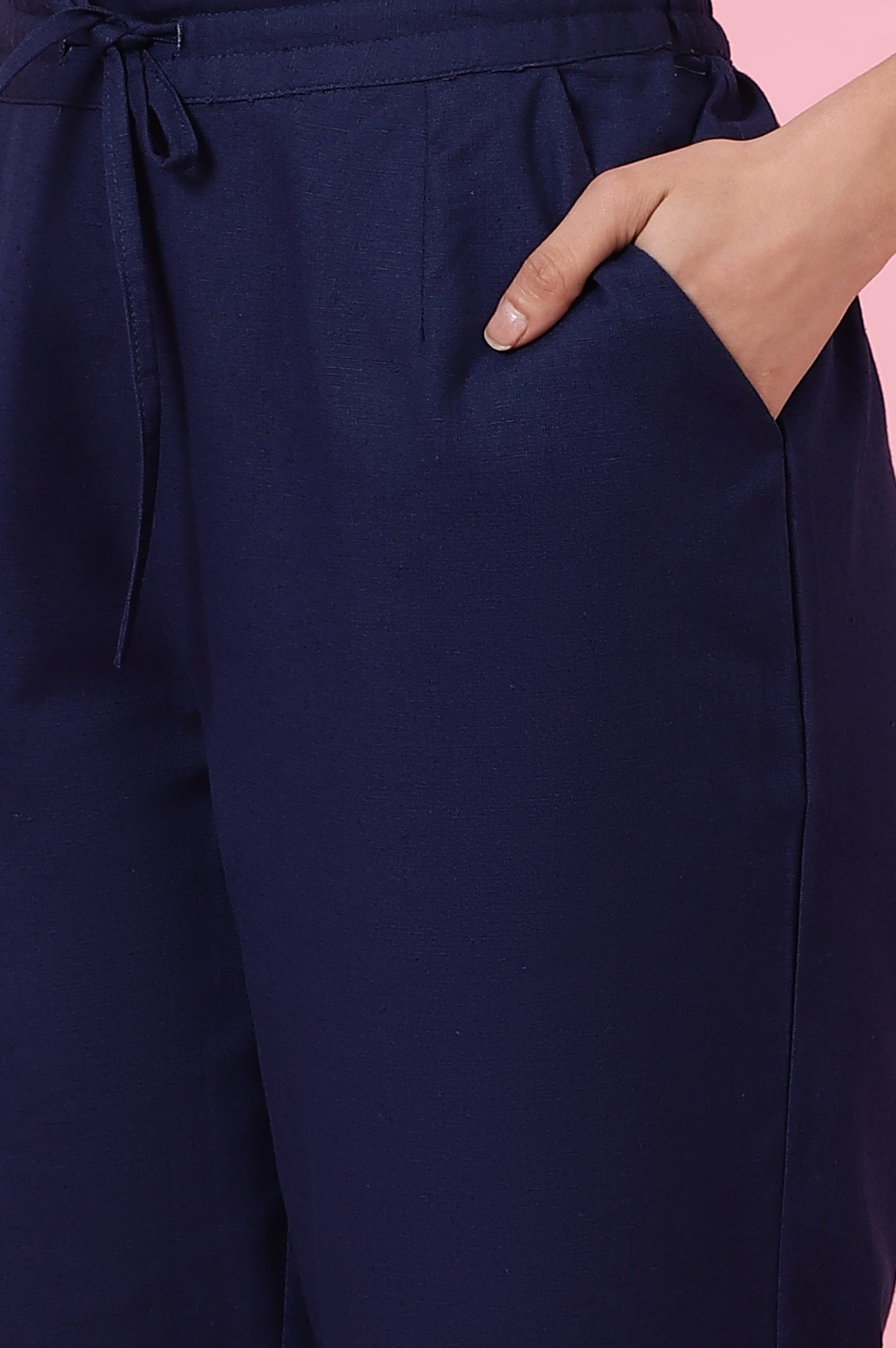 Indigo Solid Straight Pants in Cotton Flax