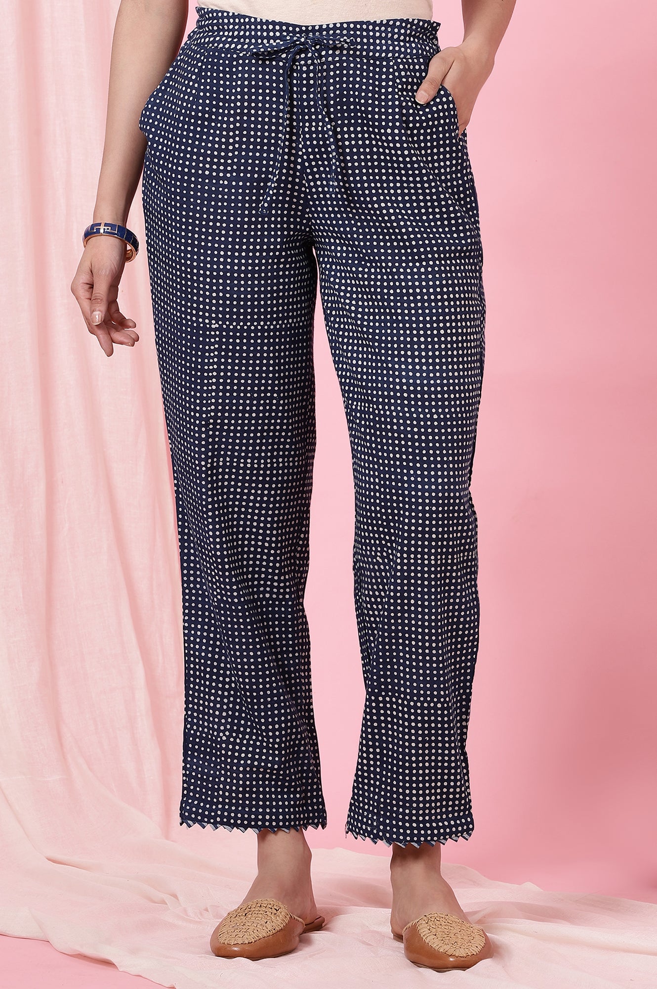 Indigo Handblock Printed Straight Pants