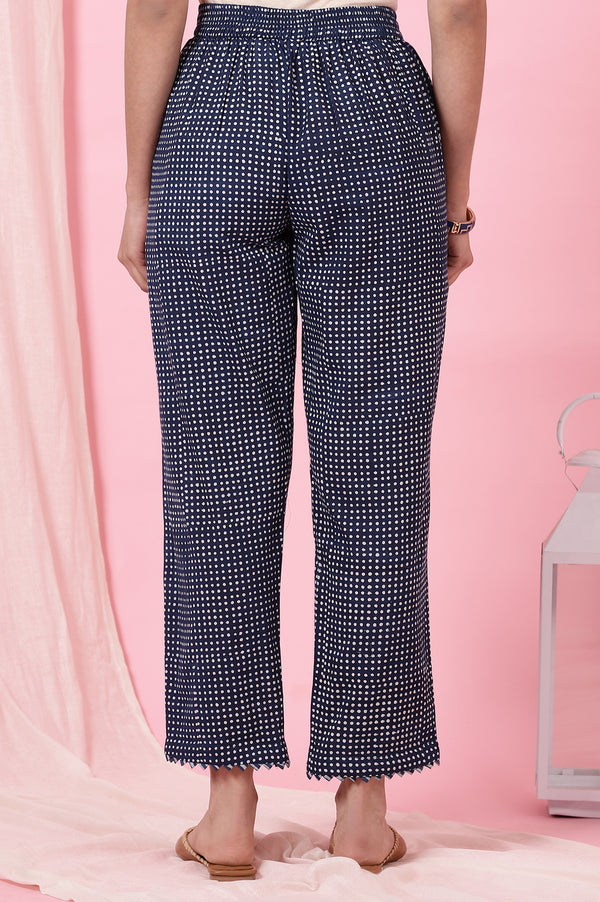 Indigo Handblock Printed Straight Pants