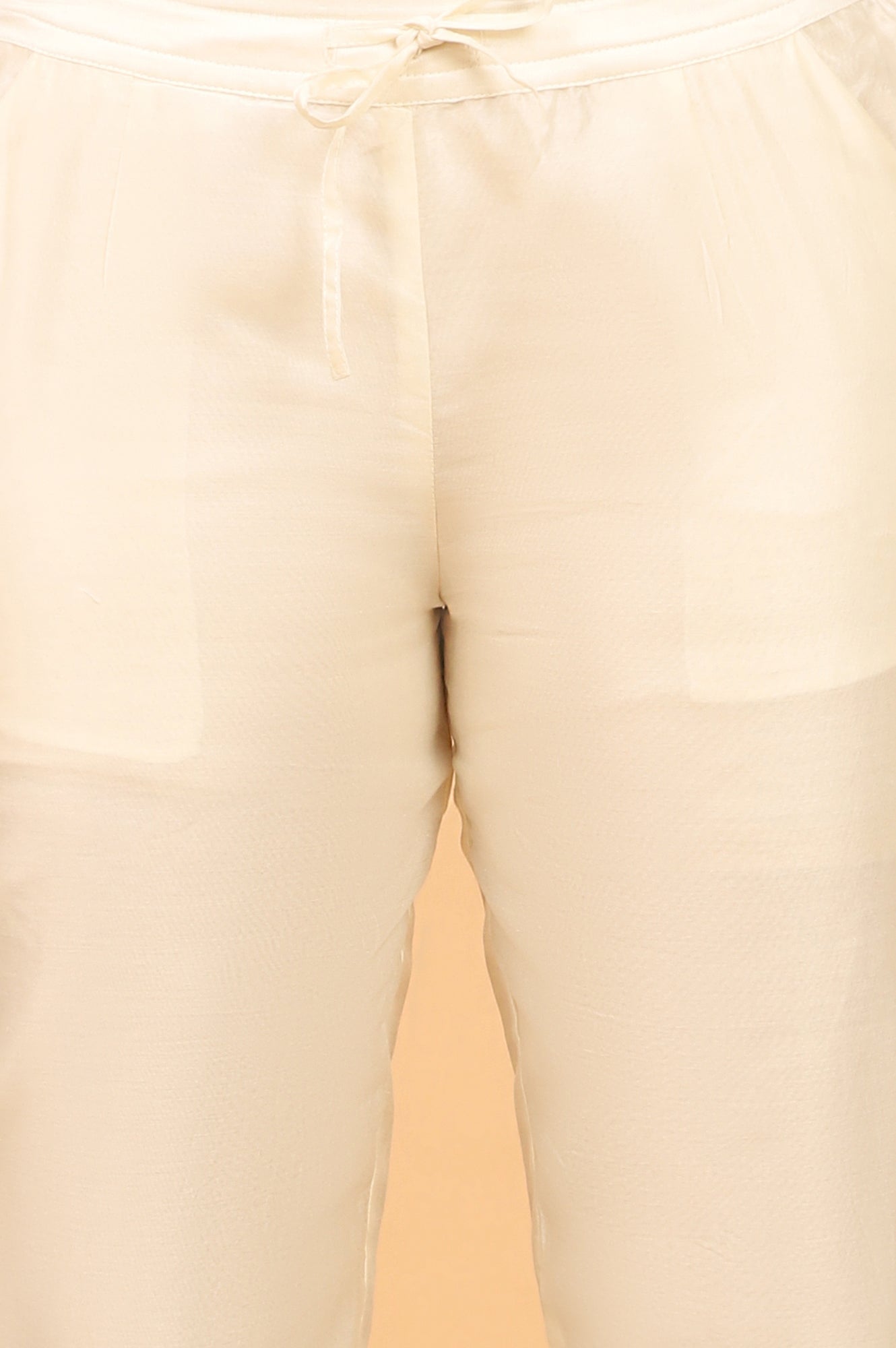 Ecru Straight Pants in Cotton Silk