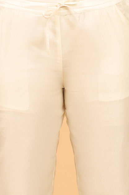 Ecru Straight Pants in Cotton Silk