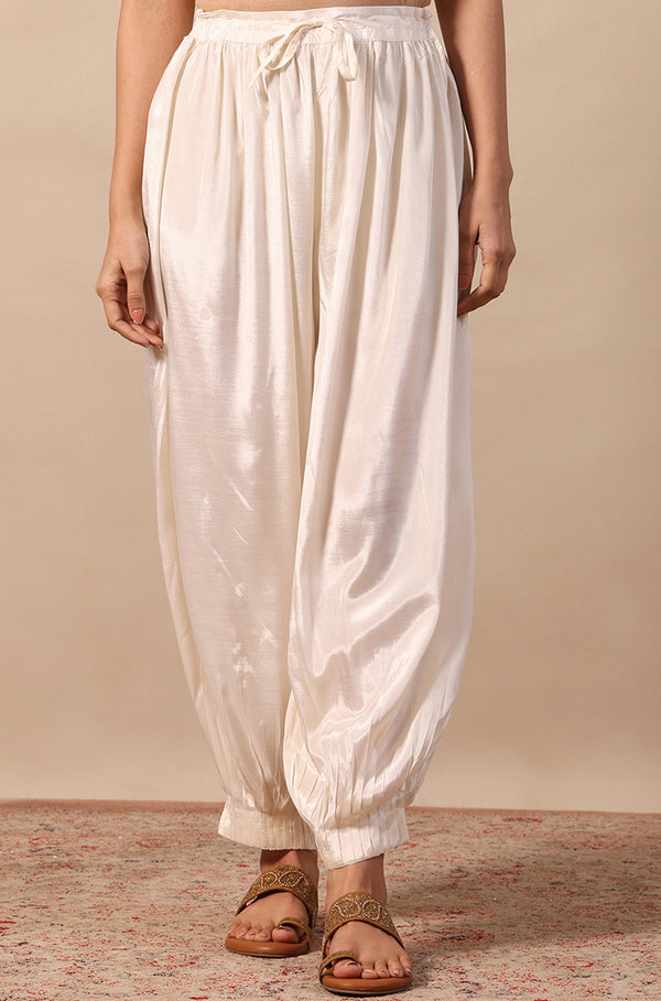 Cream Solid Viscose Gathered Salwar