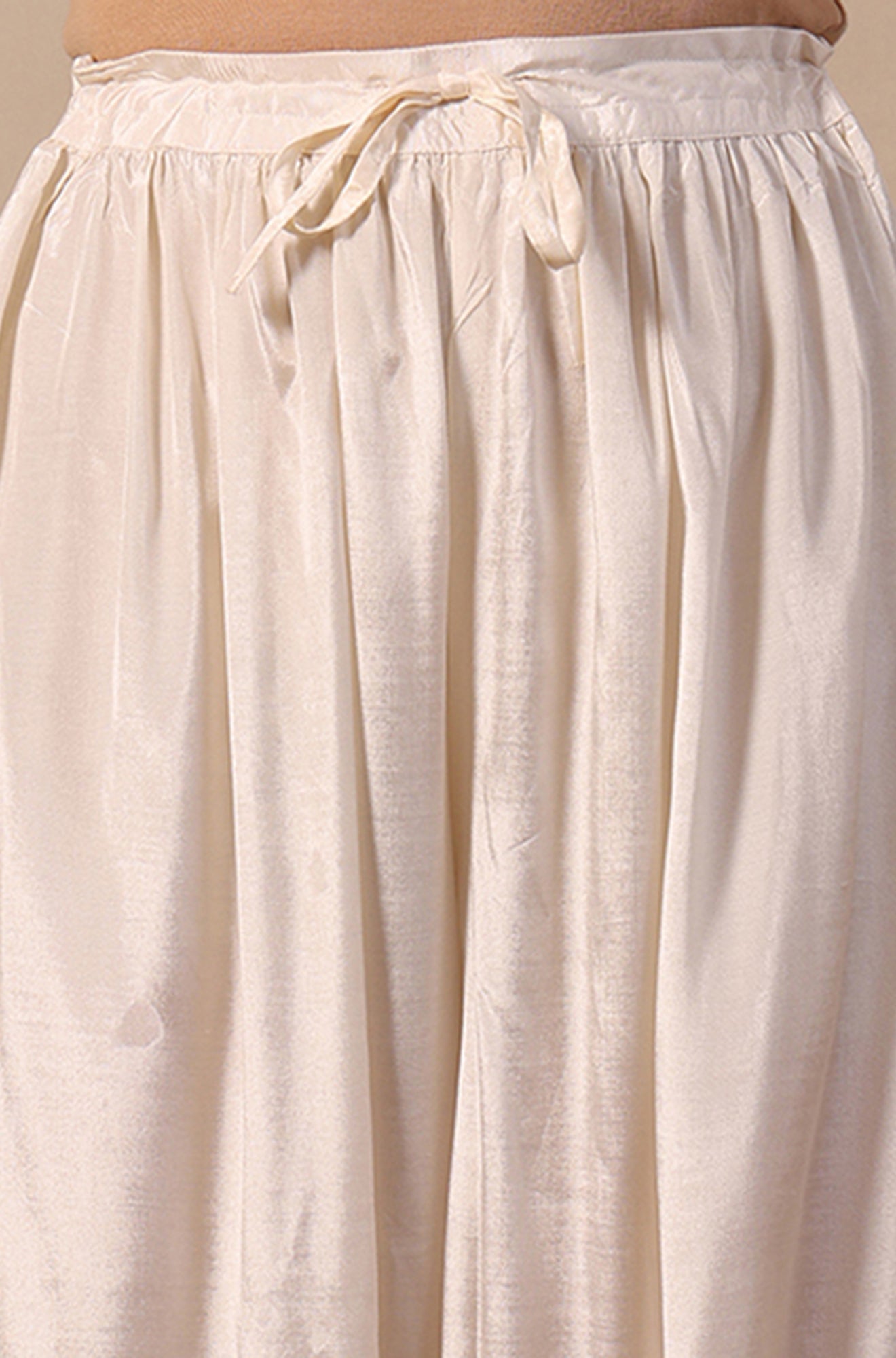 Cream Solid Viscose Gathered Salwar