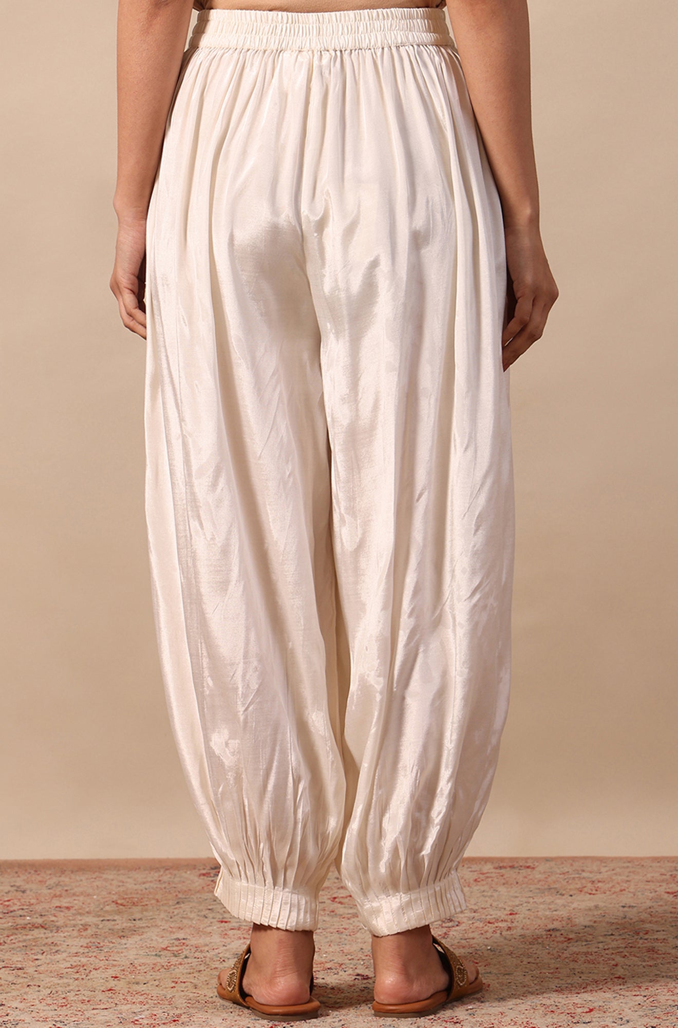 Cream Solid Viscose Gathered Salwar