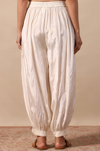 Cream Solid Viscose Gathered Salwar