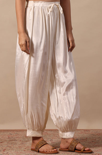 Cream Solid Viscose Gathered Salwar