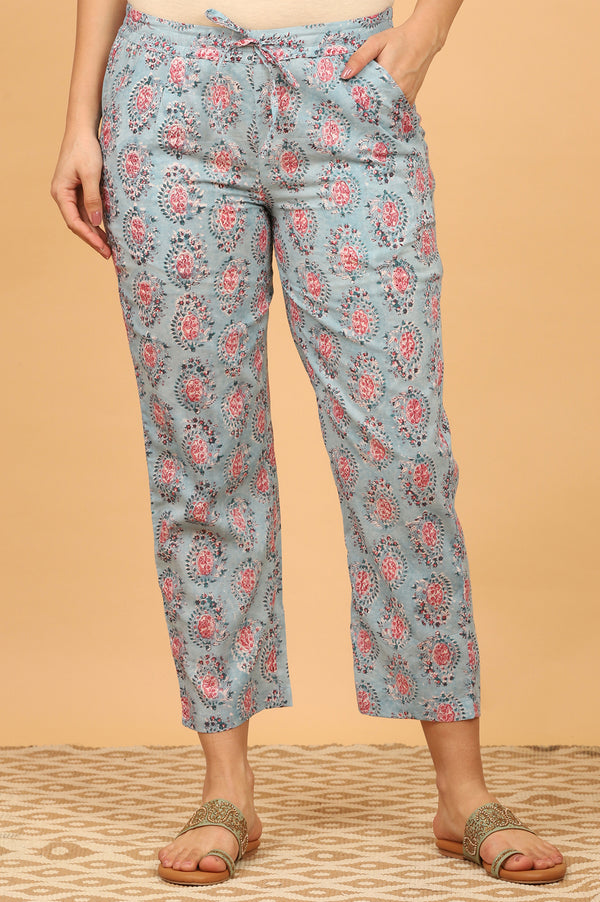 Blue Handblock Printed Straight Pants