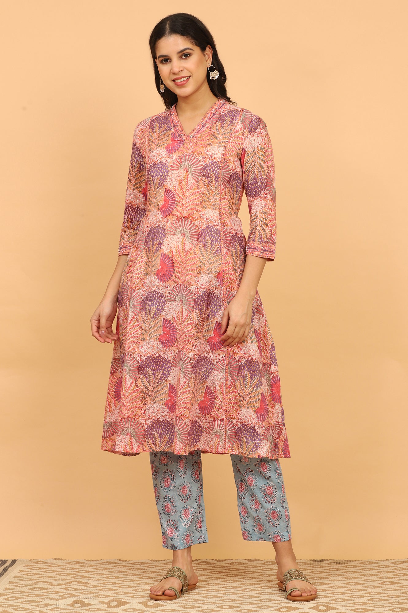 Blue Handblock Printed Straight Pants