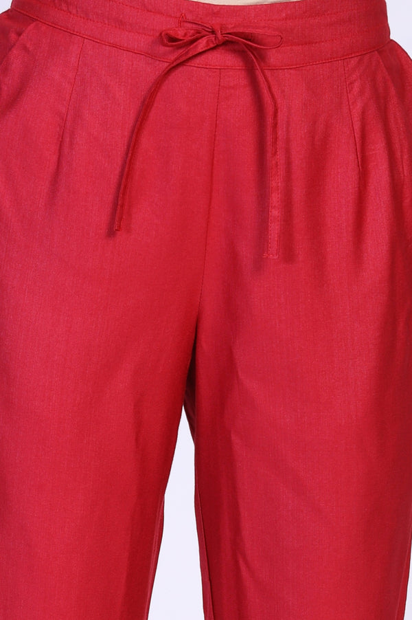 Pink Solid Straight Tussar Silk Pant