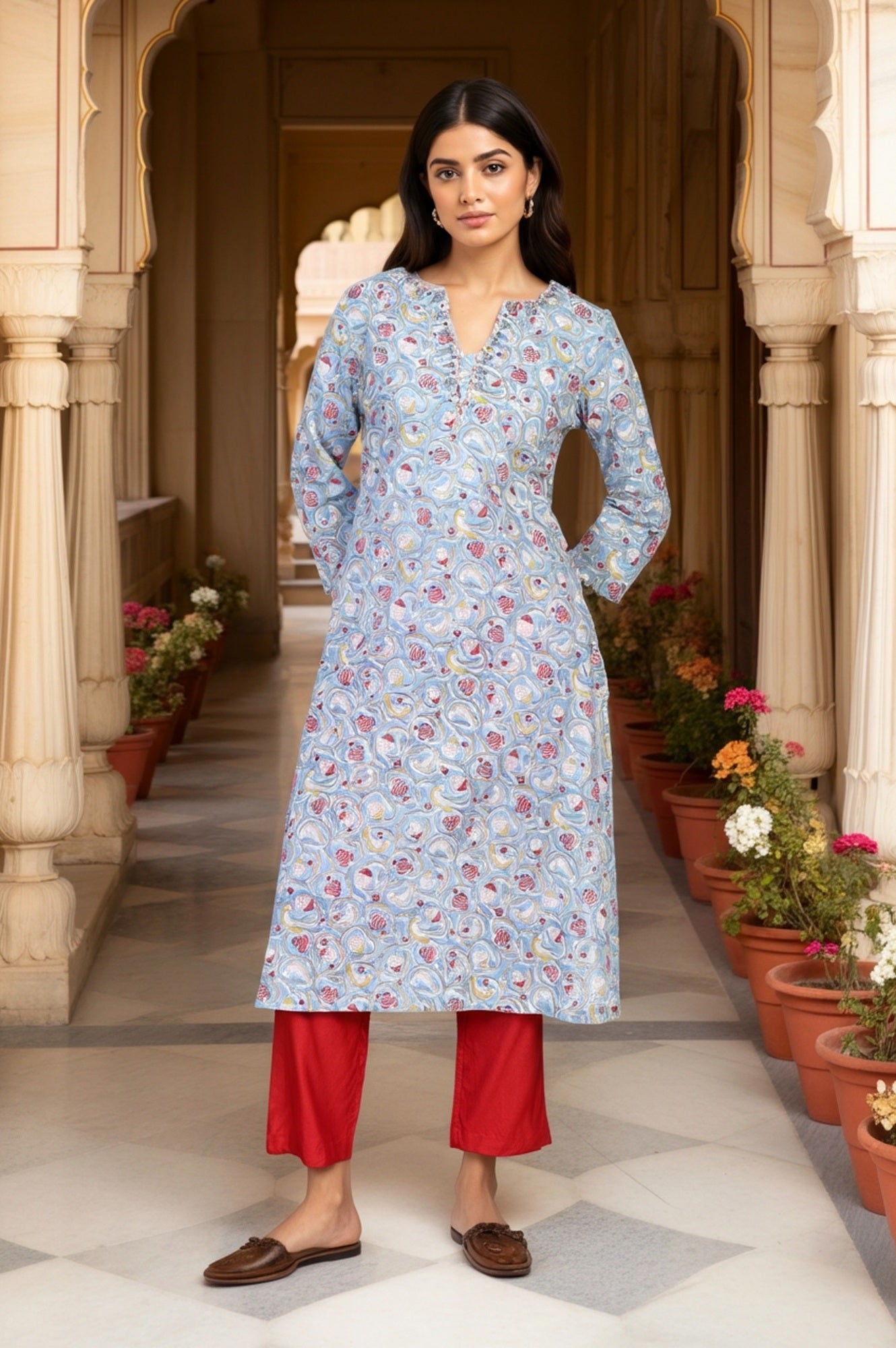 Pink Solid Straight Tussar Silk Pant