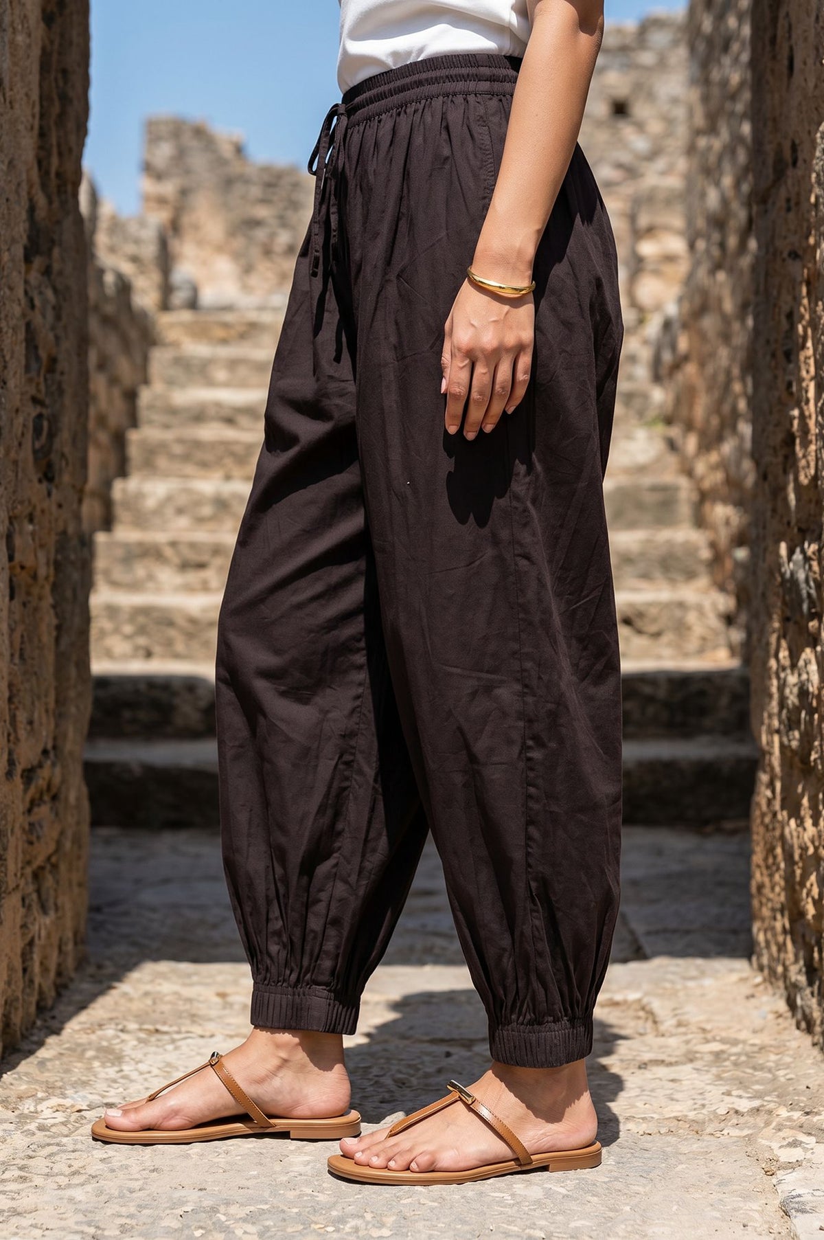 Brown Pure Cotton Ankle Length Pleated Salwar