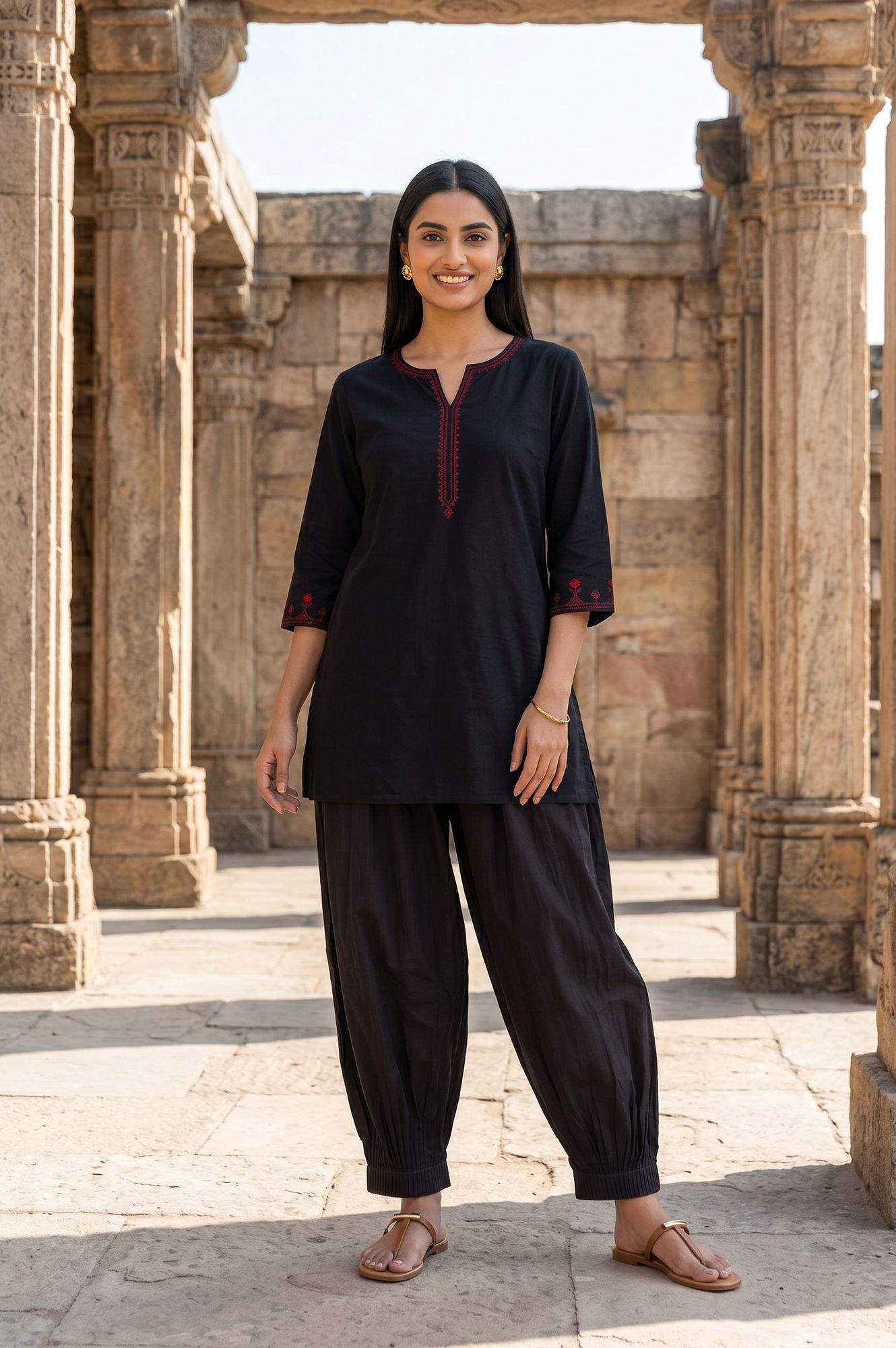 Brown Pure Cotton Ankle Length Pleated Salwar