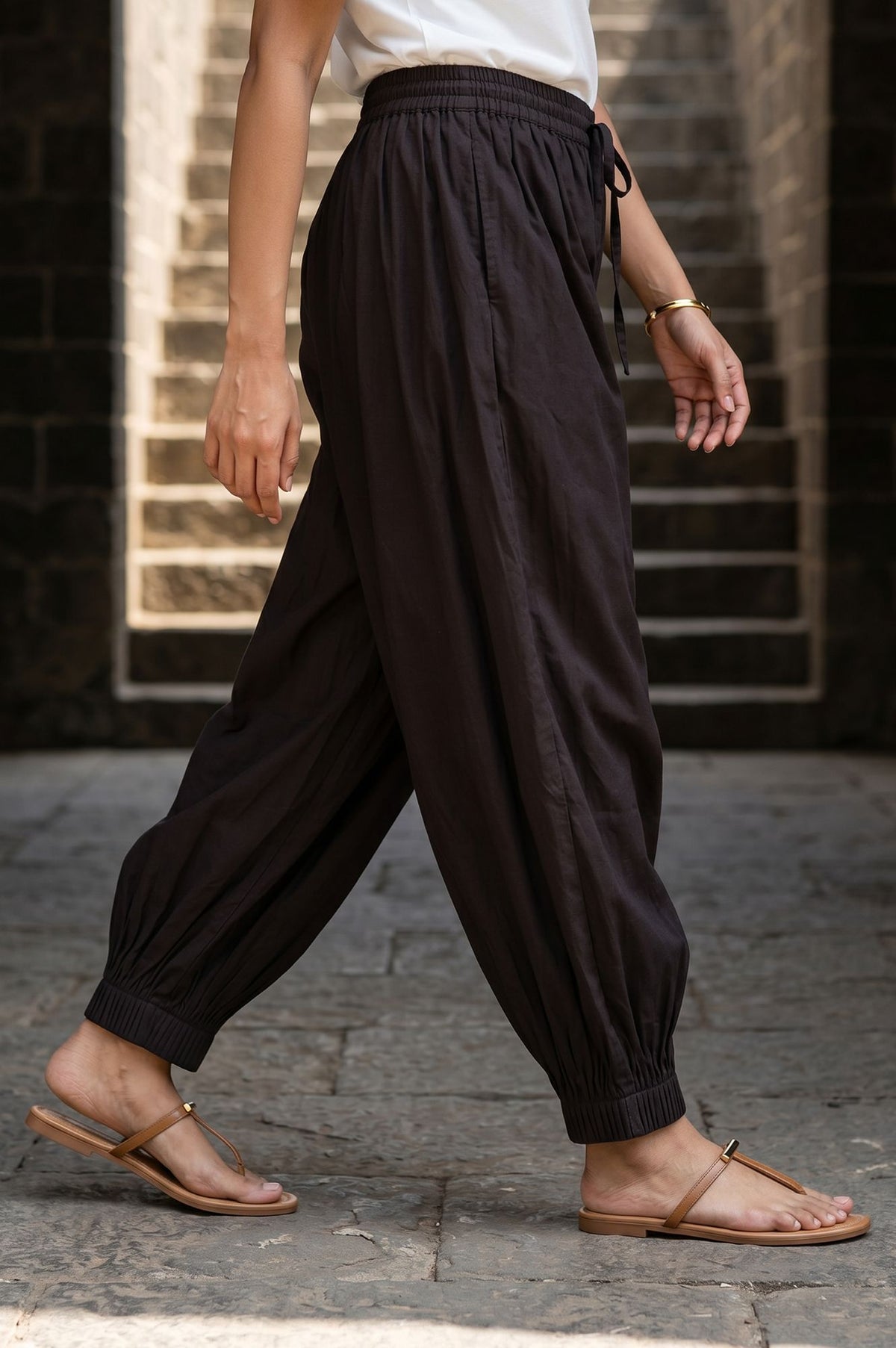 Brown Pure Cotton Ankle Length Pleated Salwar