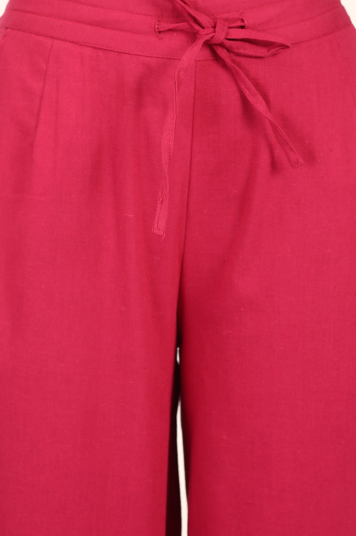 Pink Embroidered Cotton Flax Straight Pant