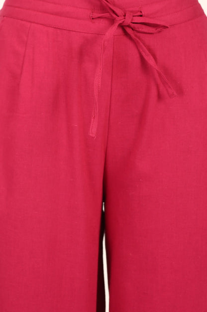 Pink Embroidered Cotton Flax Straight Pant