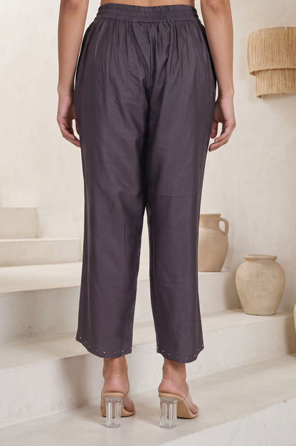Charcoal Solid Stones Stonework Straight Fit Ankle Length Mid Rise Pants