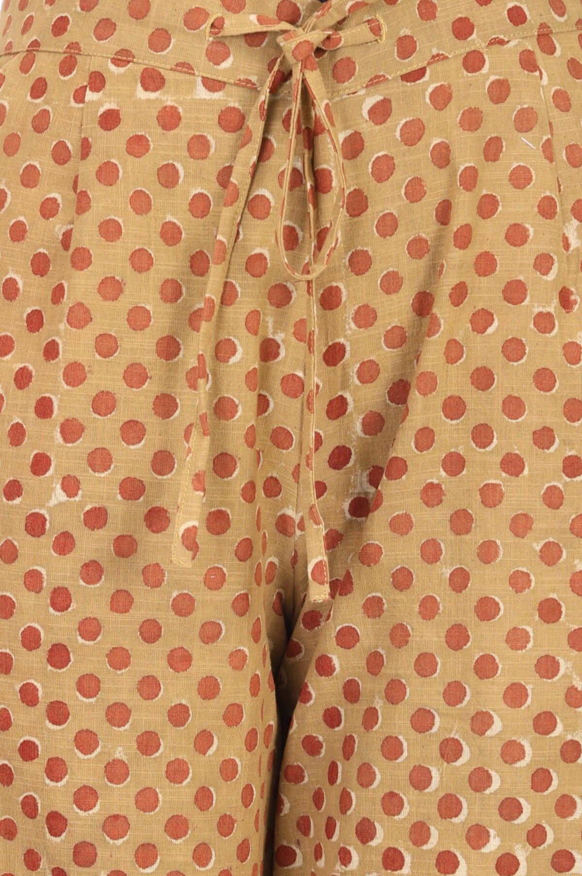 Beige Thread Embroidered Polka Dots Pure Cotton Straight Fit Ankle Length Mid Rise Pants